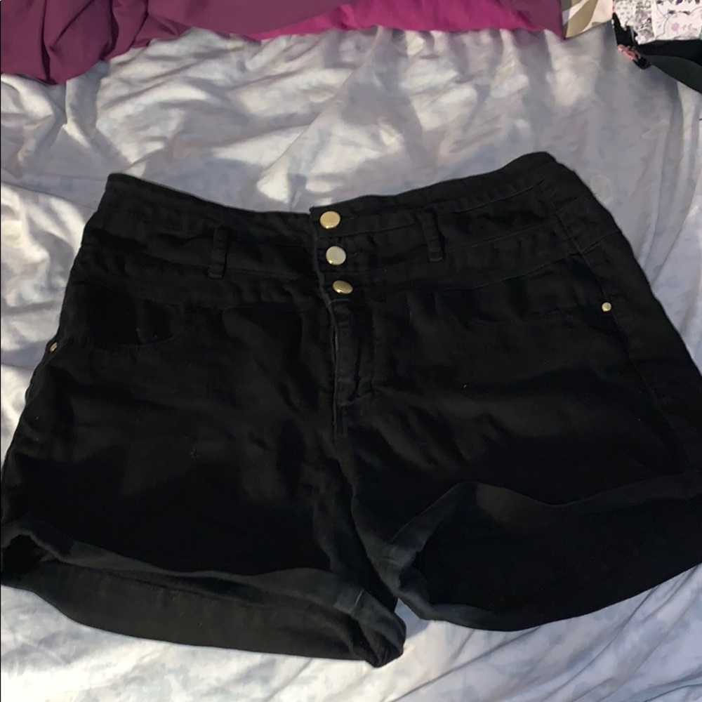 High waisted black jean shorts